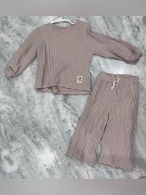 Zara Kids Dusty Mauve Ribbed Lounge Set - Mauve Two-Piece